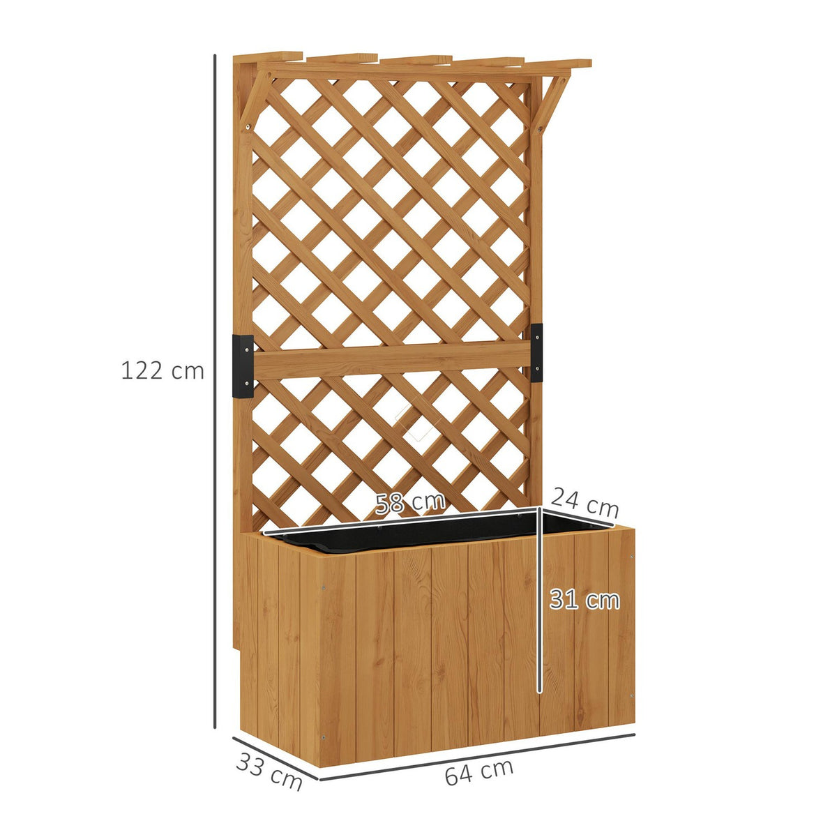 Raised bed plant box with trellis roof trellis plant pot flower box wood, garden trellis 64 x 33 x 122cm for garden balcony terrace, flower pot for climbing plants basket plants, flowers