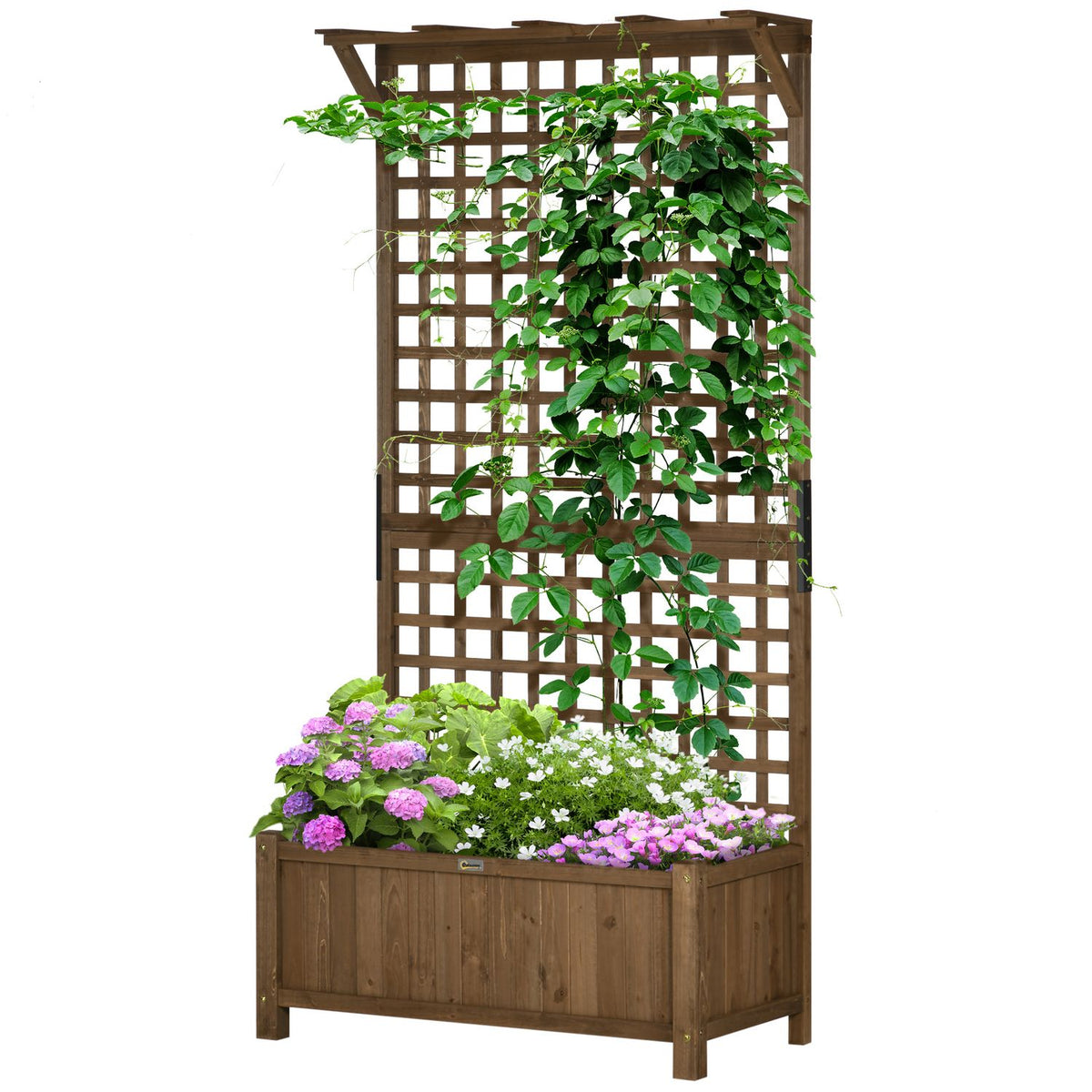 Raised bed plant box with trellis, trellis plant pot, flower box, wood, garden trellis 90 x 45 x 183 cm for garden, balcony, terrace, flower pot for climbing plants, basket plants, flowers
