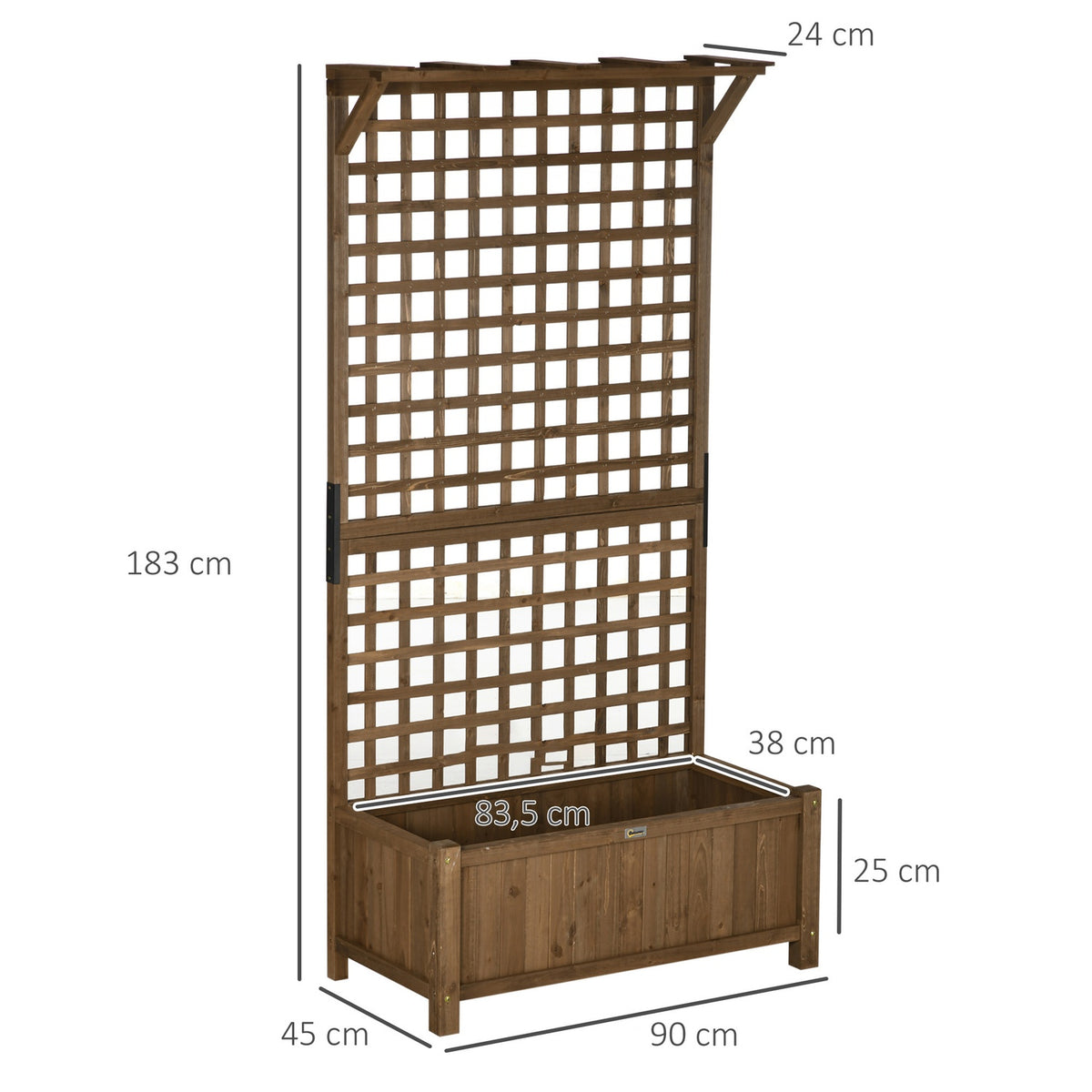 Raised bed plant box with trellis, trellis plant pot, flower box, wood, garden trellis 90 x 45 x 183 cm for garden, balcony, terrace, flower pot for climbing plants, basket plants, flowers