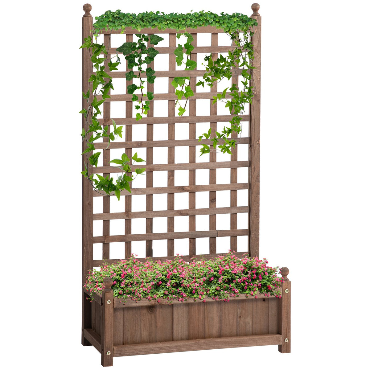 Raised bed planter box with trellis for climbing plants made of wood 64x28x120cm ideal for garden & balcony