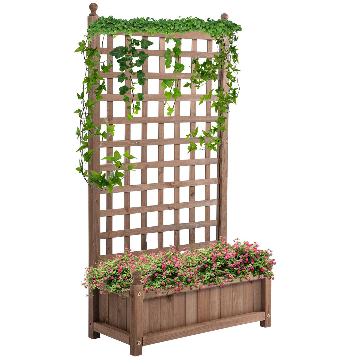 Raised bed planter box with trellis for climbing plants made of wood 64x28x120cm ideal for garden & balcony