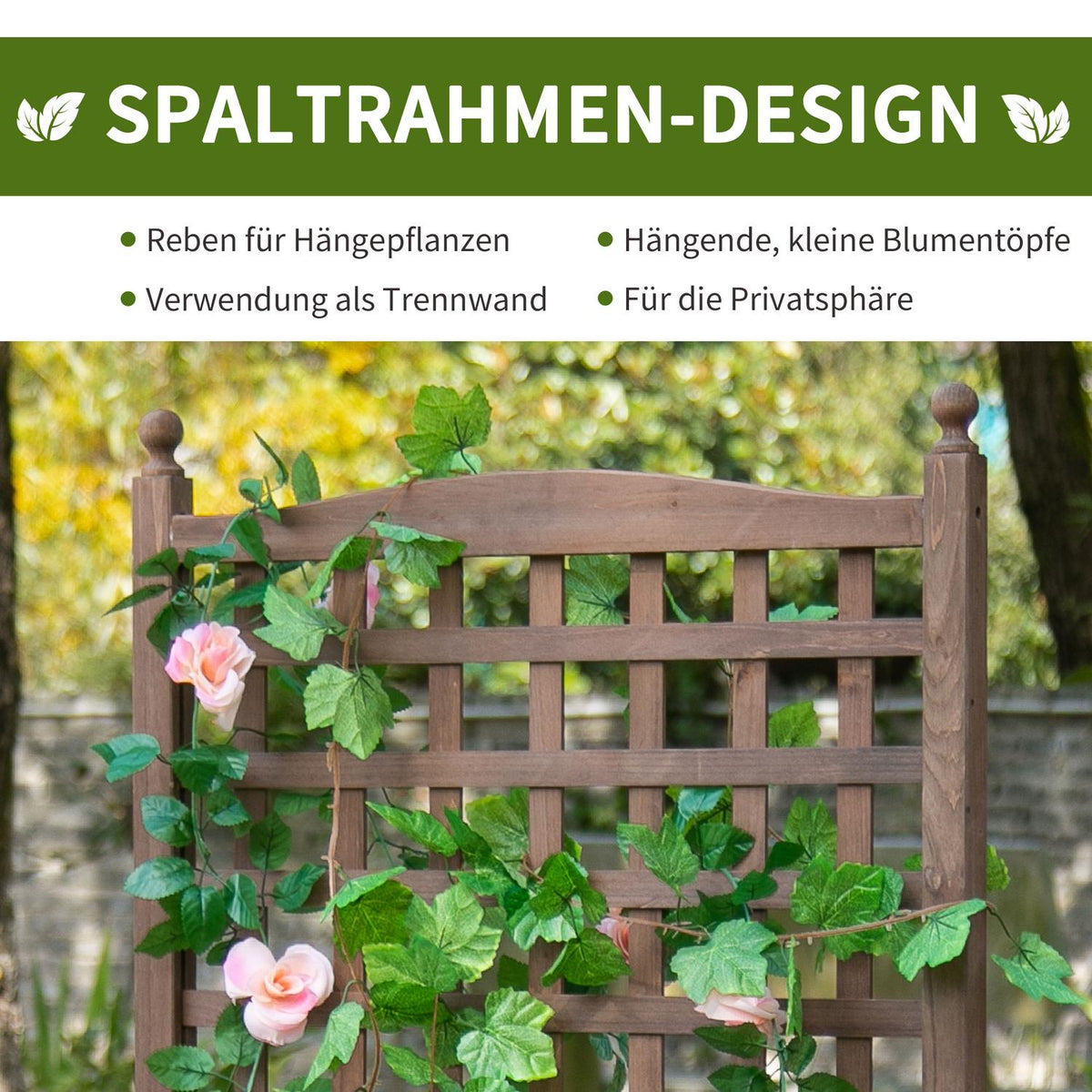 Raised bed planter box with trellis for climbing plants made of wood 64x28x120cm ideal for garden & balcony