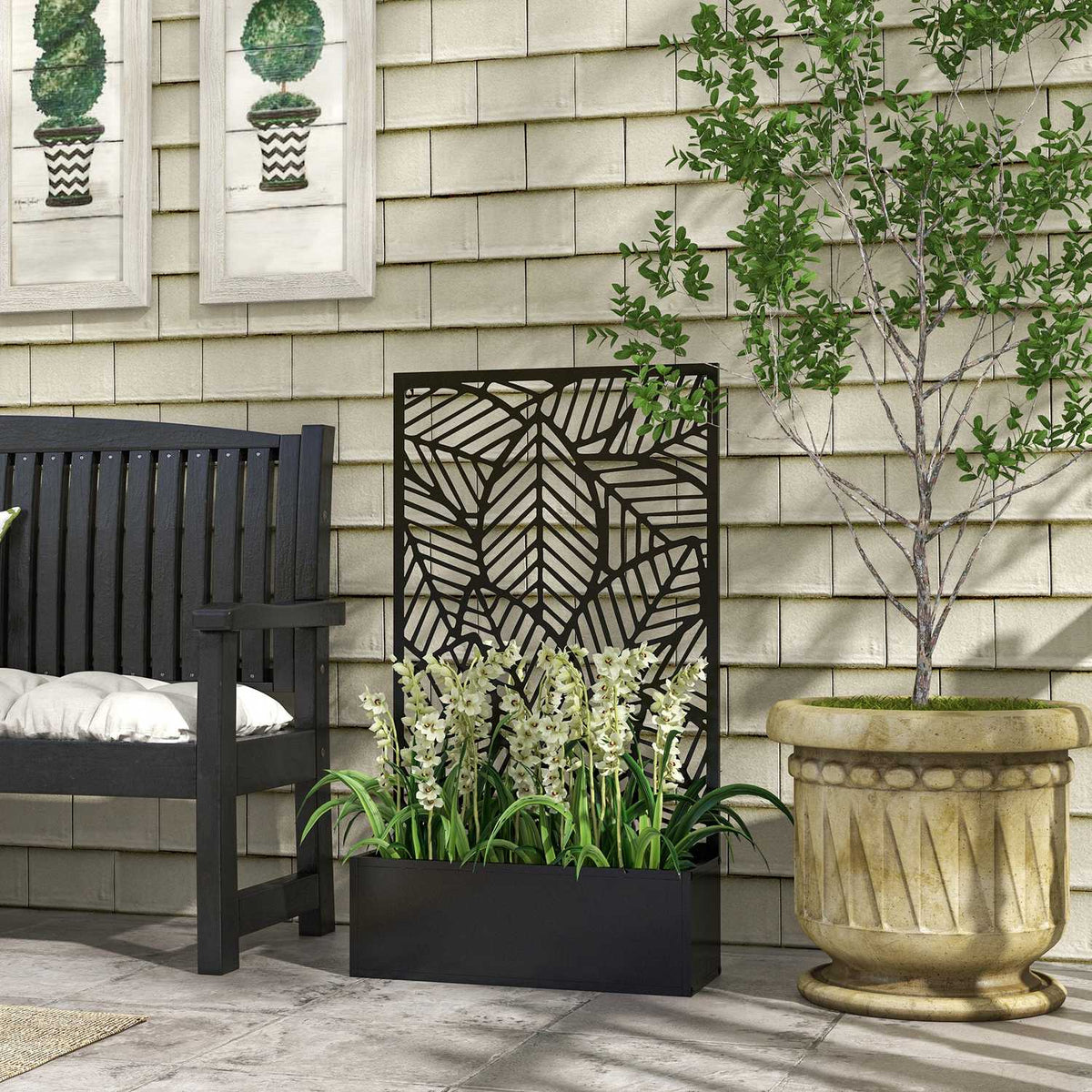 Raised bed planter, wall-mounted planter, metal flower box, garden trellis 61 x 23 x 113cm for garden, balcony, terrace, flower pot for climbing plants, flowers
