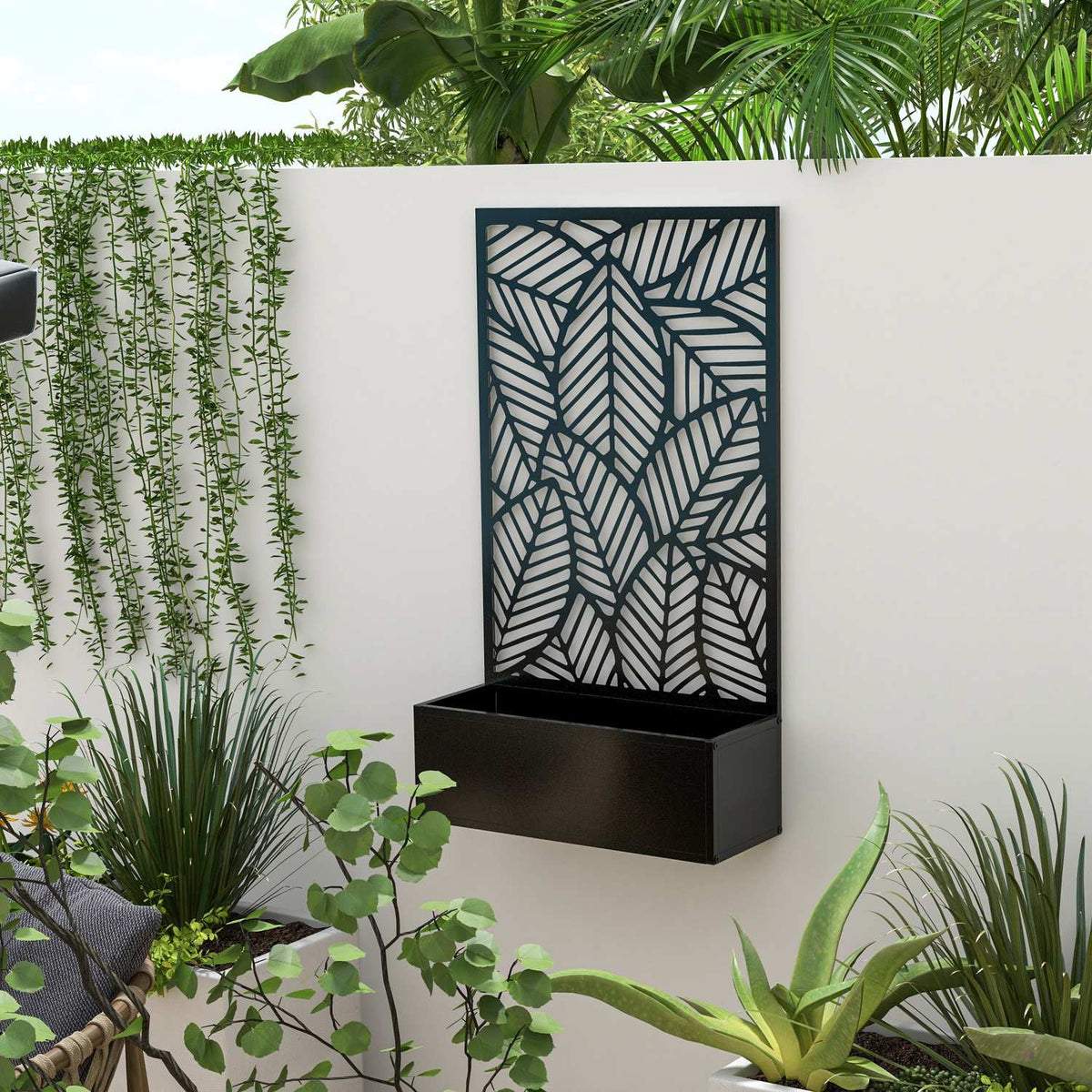 Raised bed planter, wall-mounted planter, metal flower box, garden trellis 61 x 23 x 113cm for garden, balcony, terrace, flower pot for climbing plants, flowers