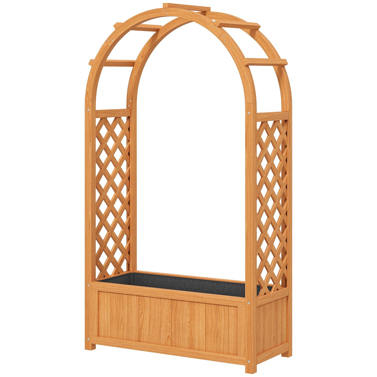 Raised bed planter with trellis, curved roof trellis planter made of wood, garden trellis 83x36x145cm for garden balcony terrace, flower pot for climbing plants, basket plants, flowers