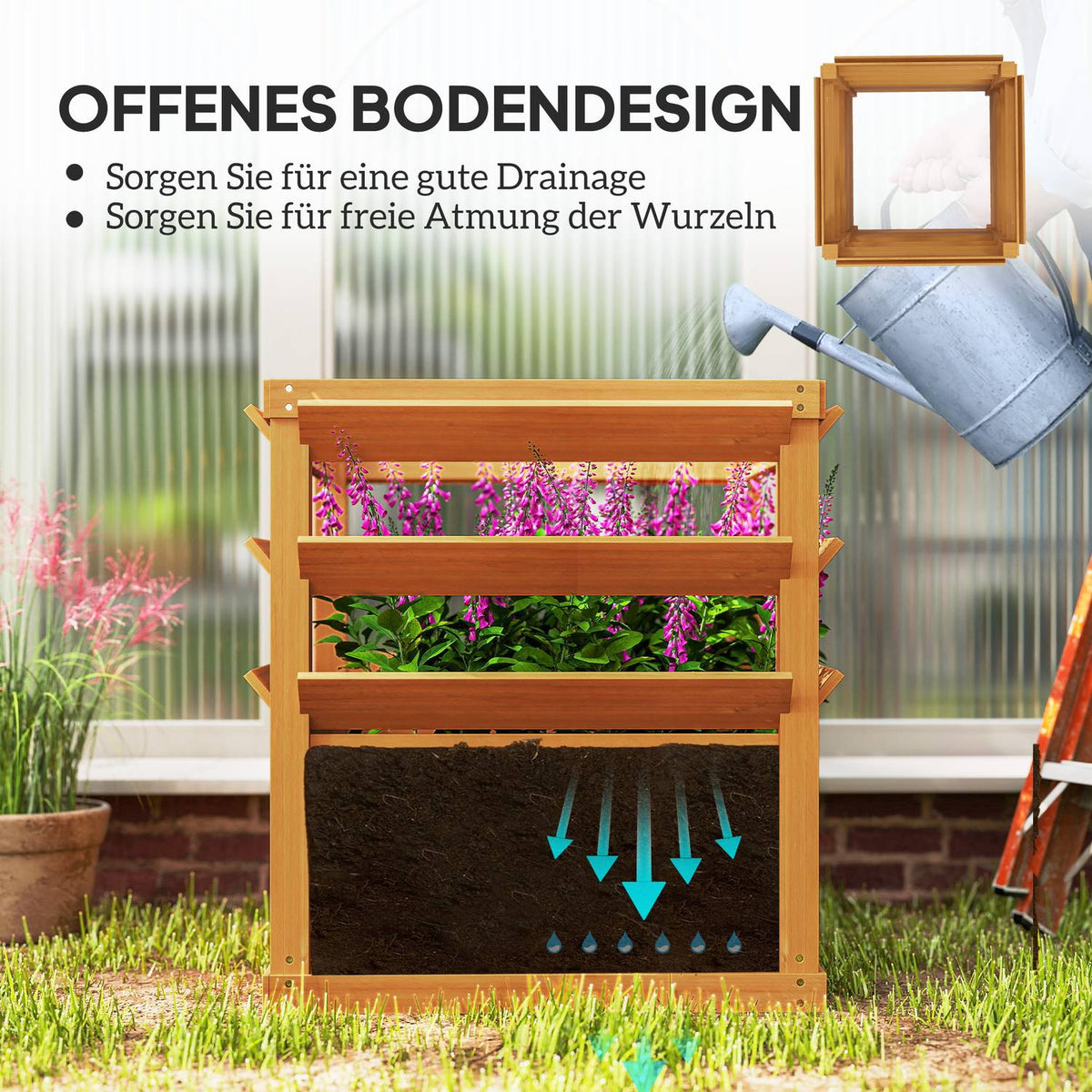 Raised bed planter with trellis, trellis planter flower box wood 65 x 65 x 60 cm caramel brown