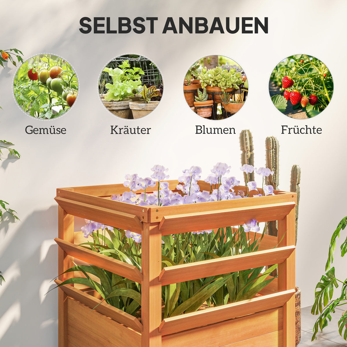 Raised bed planter with trellis, trellis planter flower box wood 65 x 65 x 60 cm caramel brown
