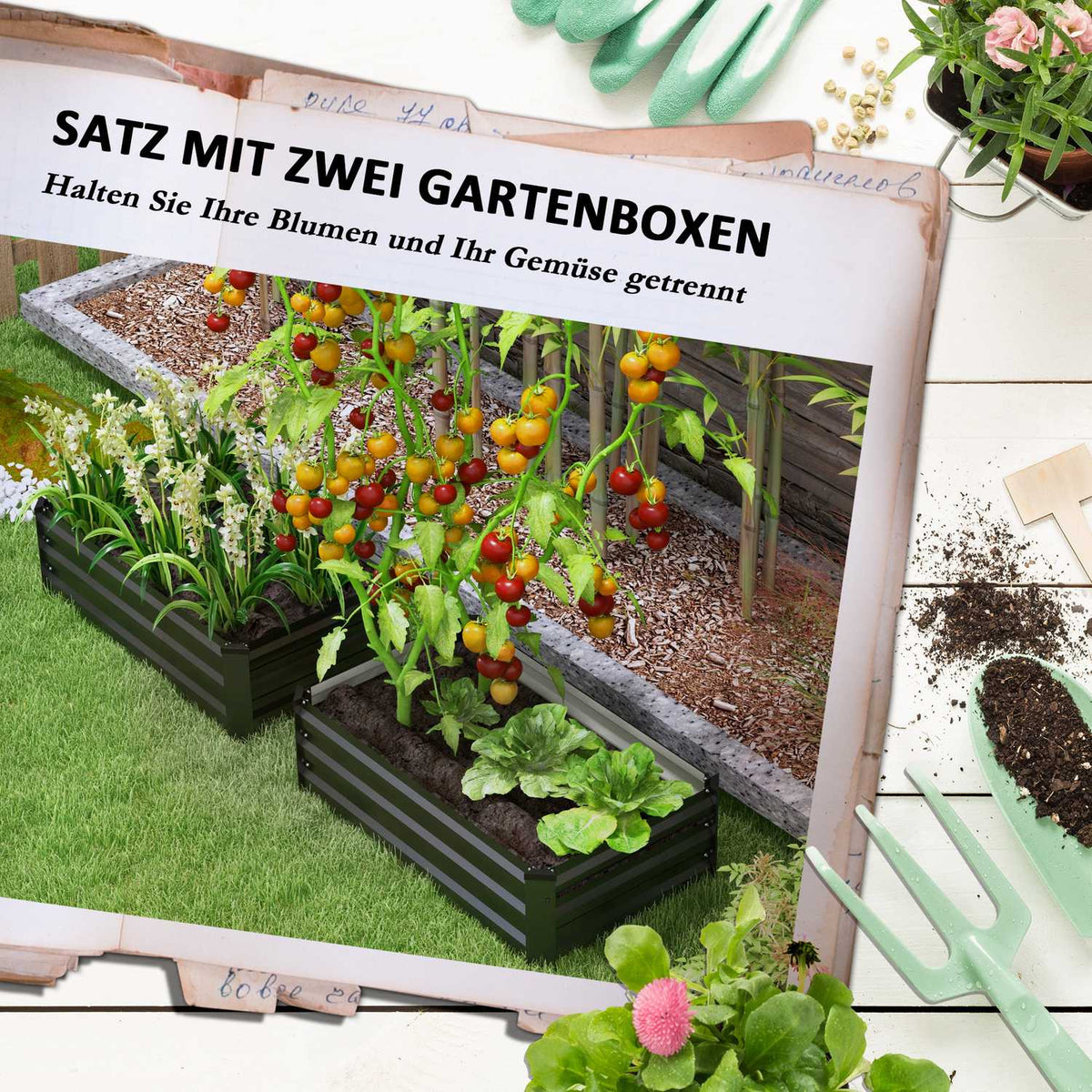 Raised bed set of 2, plant box, flower box, rustproof plant pot, flower pot for terrace, balcony, galvanized steel, dark gray, 100 x 60 x 30 cm |