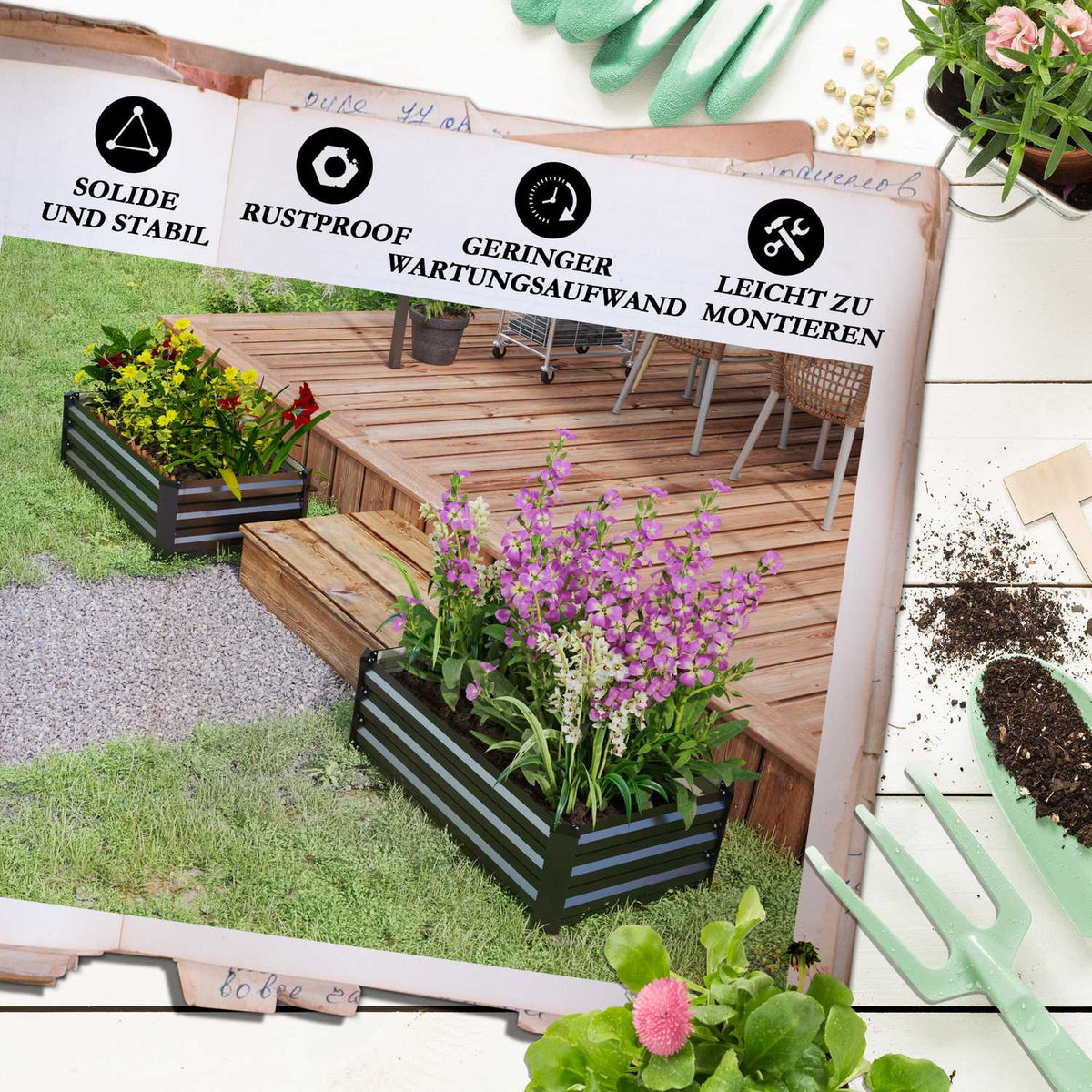 Raised bed set of 2, plant box, flower box, rustproof plant pot, flower pot for terrace, balcony, galvanized steel, dark gray, 100 x 60 x 30 cm |
