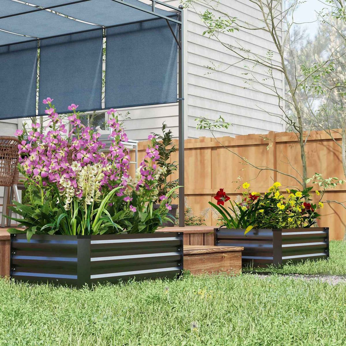 Raised bed set of 2, plant box, flower box, rustproof plant pot, flower pot for terrace, balcony, galvanized steel, dark gray, 100 x 60 x 30 cm |