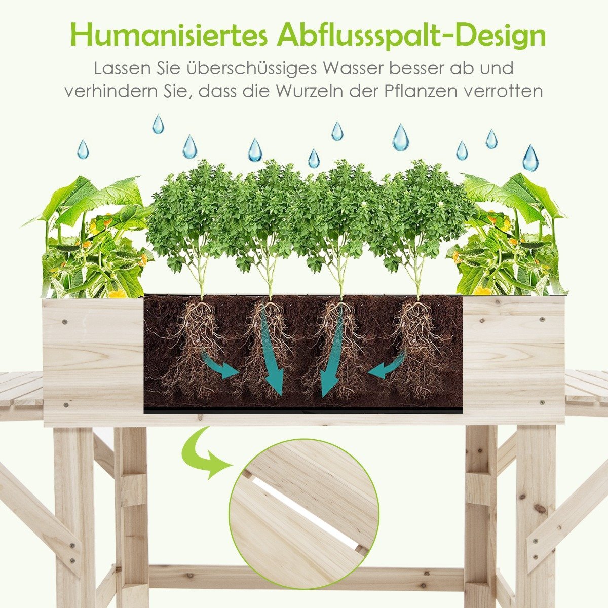 Raised bed with 2 side shelves plant pot wooden plant box flower bed herb bed plant trough natural