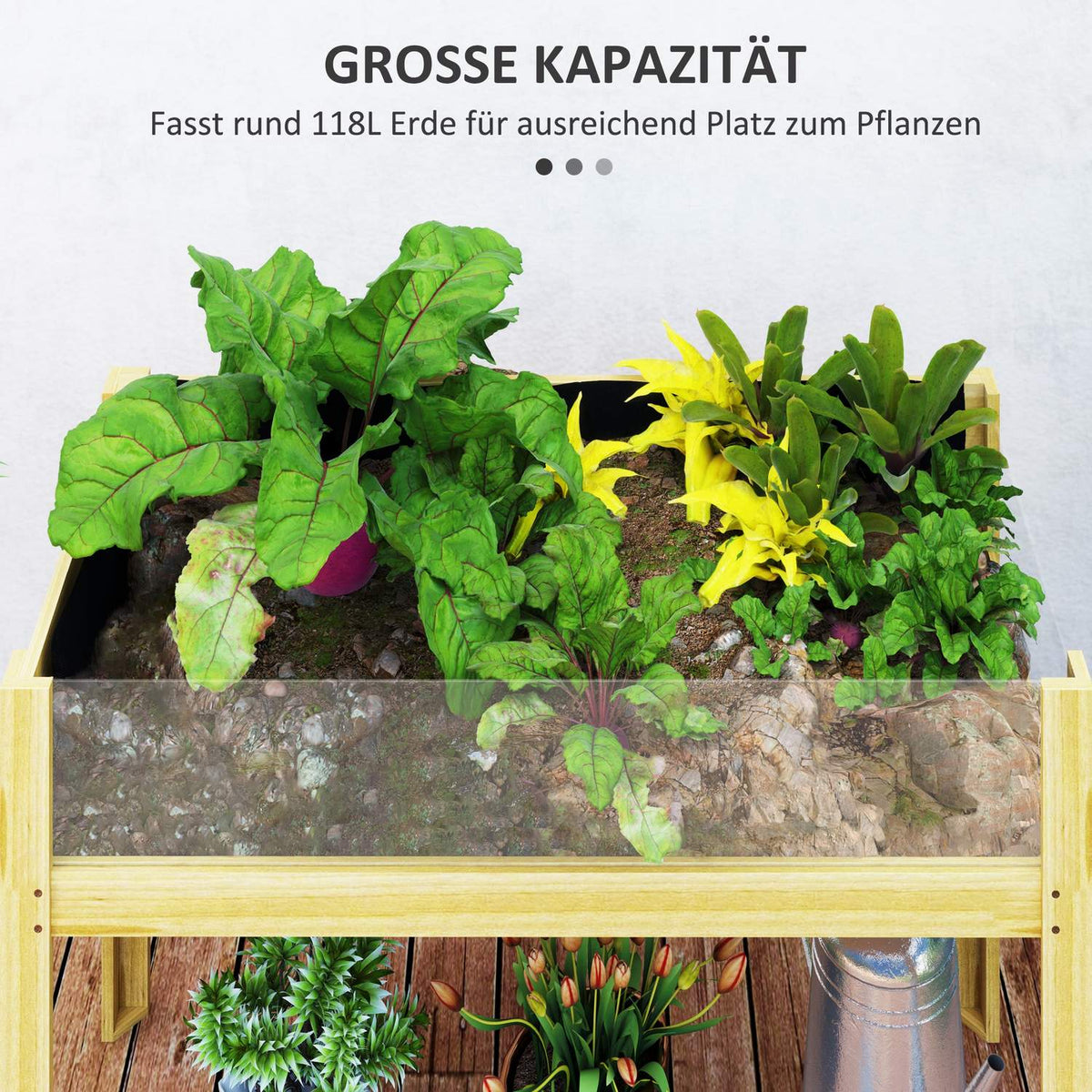 Raised bed with acrylic panels, raised herb bed with drainage holes, wooden plant box, weatherproof vegetable bed, garden bed, plant bed for garden, balcony, 110 x 50 x 80 cm natural wood