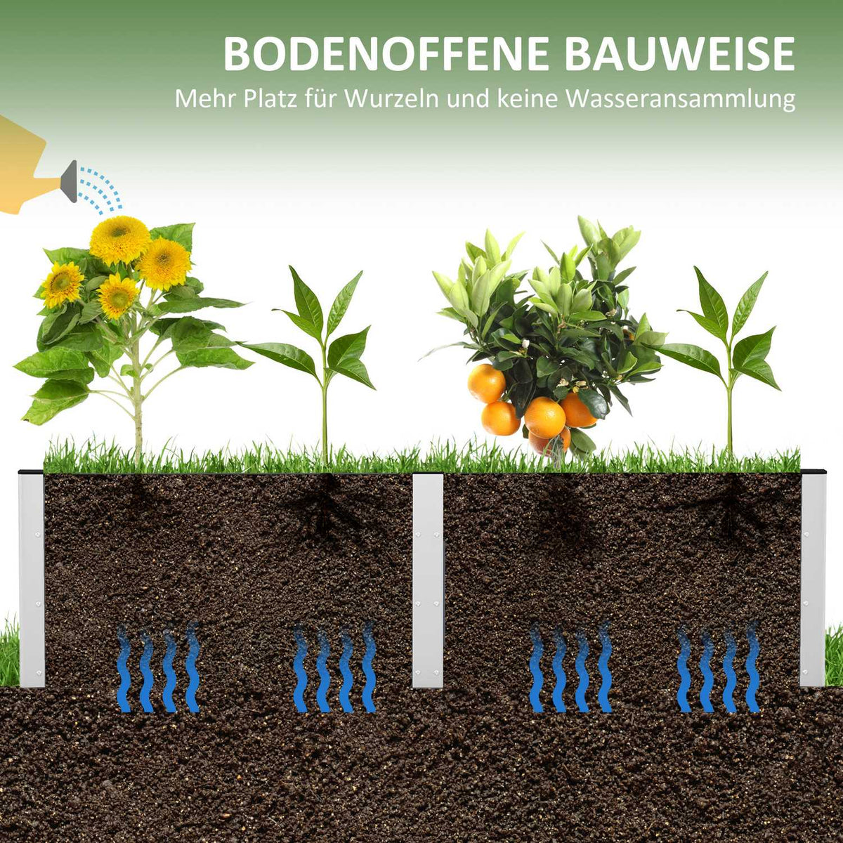 Raised bed with open bottom, gray flower & plant box, vegetable & herb bed 200x50x56cm for garden & balcony