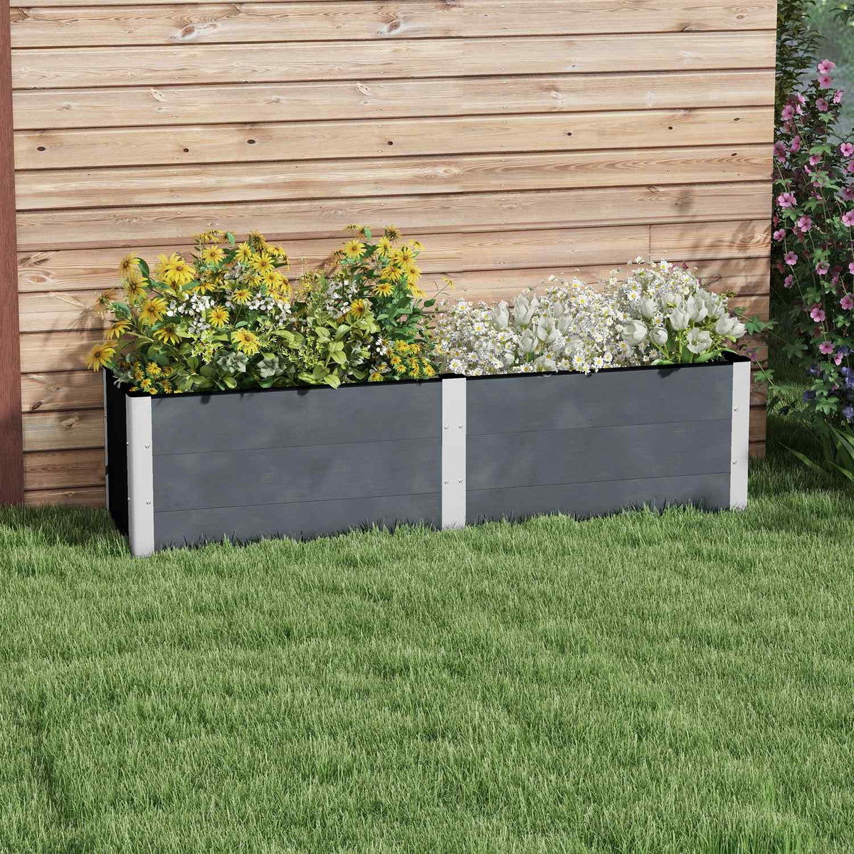 Raised bed with open bottom, gray flower & plant box, vegetable & herb bed 200x50x56cm for garden & balcony