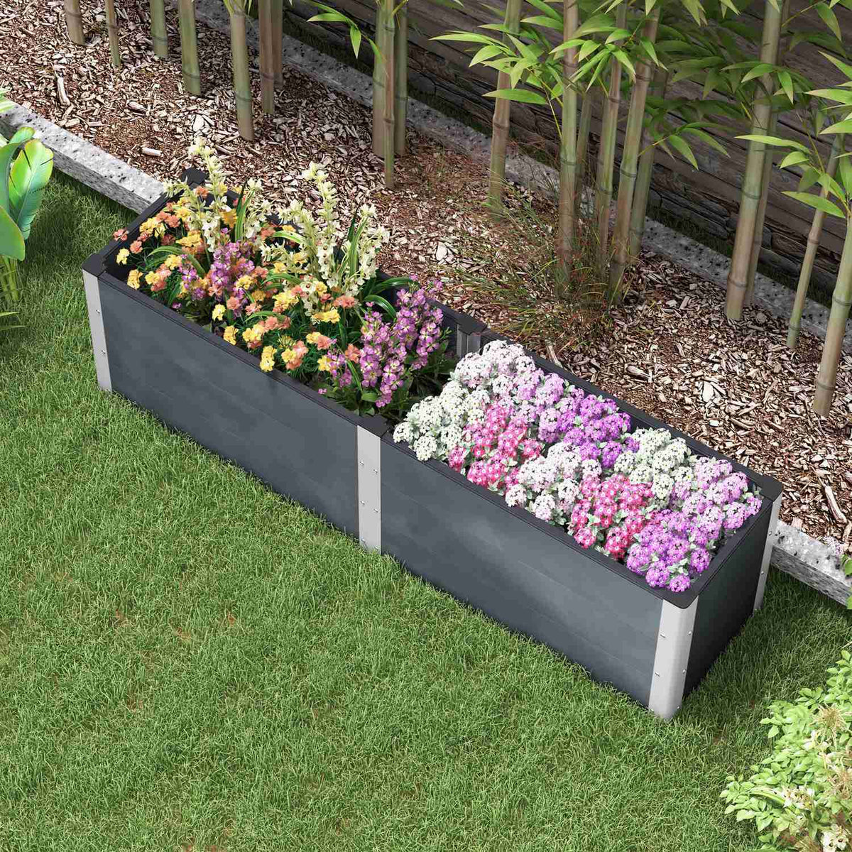 Raised bed with open bottom, gray flower & plant box, vegetable & herb bed 200x50x56cm for garden & balcony