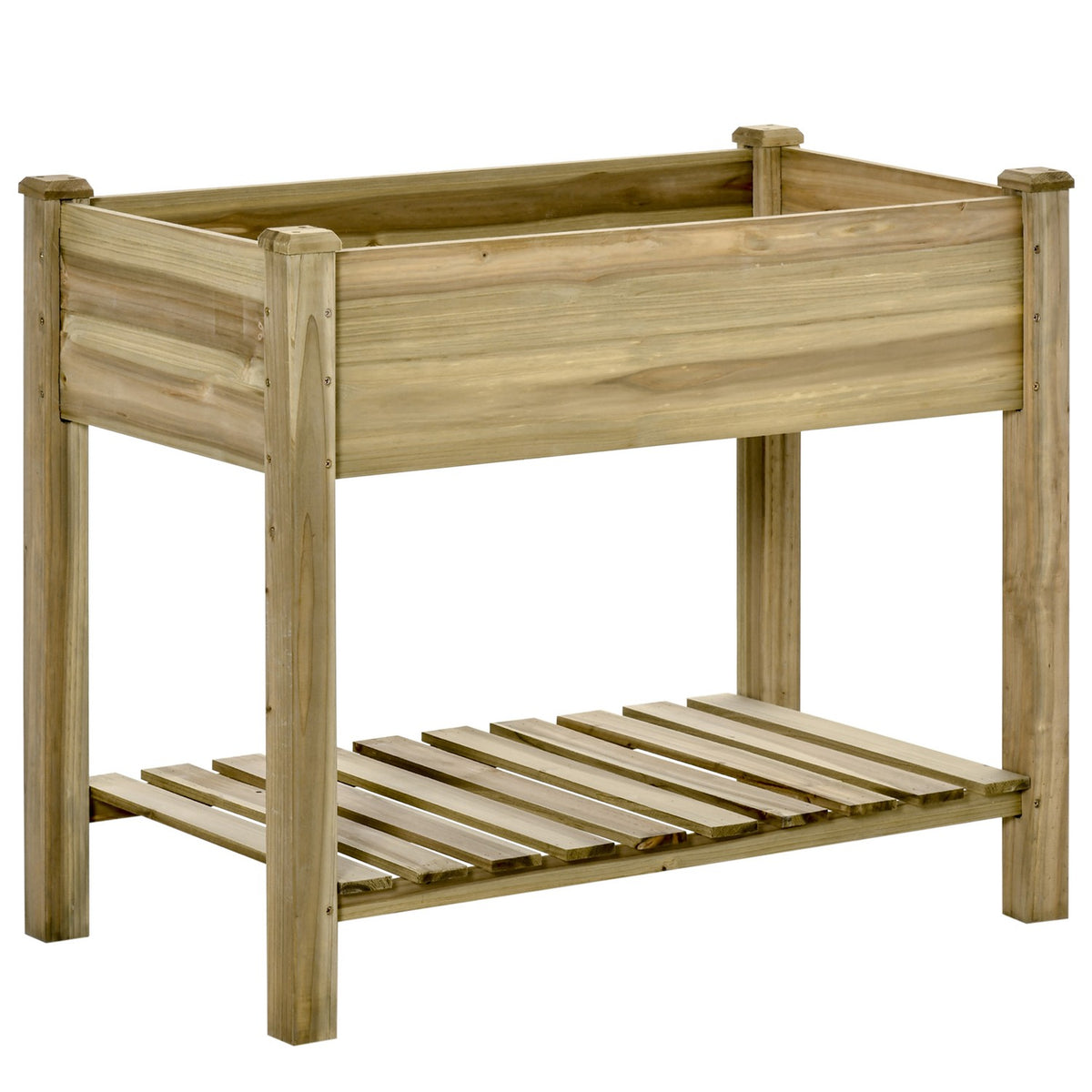 Raised bed with shelf, raised herb bed with drainage holes, wooden plant box, weatherproof vegetable bed, garden bed, plant bed for garden, balcony, terrace, 91 x 51 x 76 cm, green