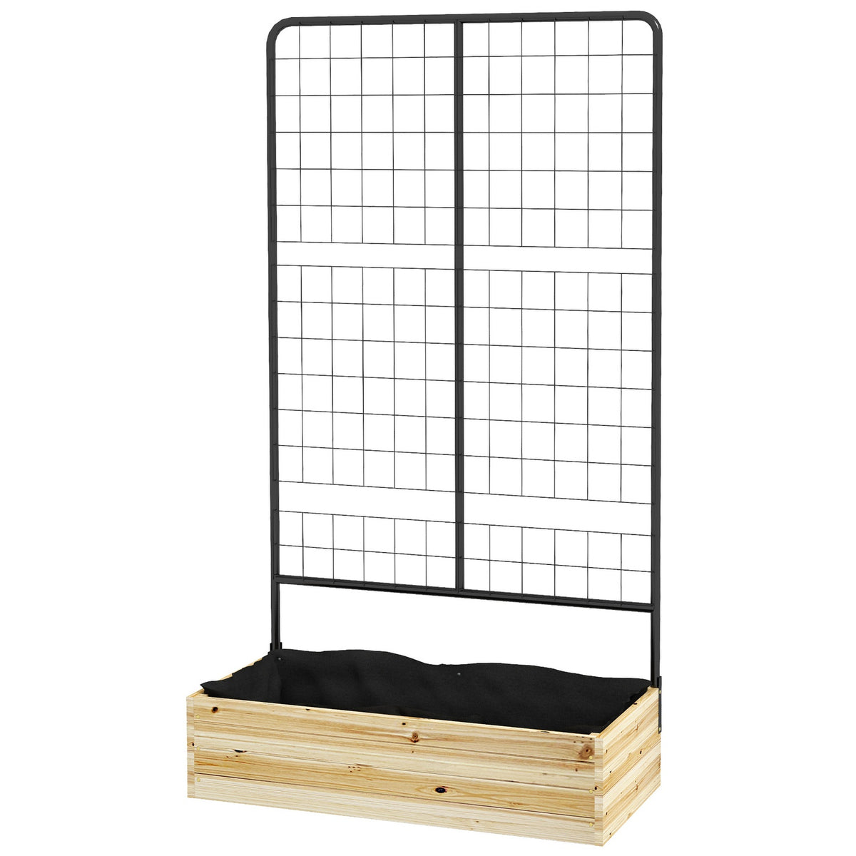 Raised bed with trellis, wooden planter box, herb bed, flower box for garden, balcony, natural wood, 80 x 38 x 145 cm