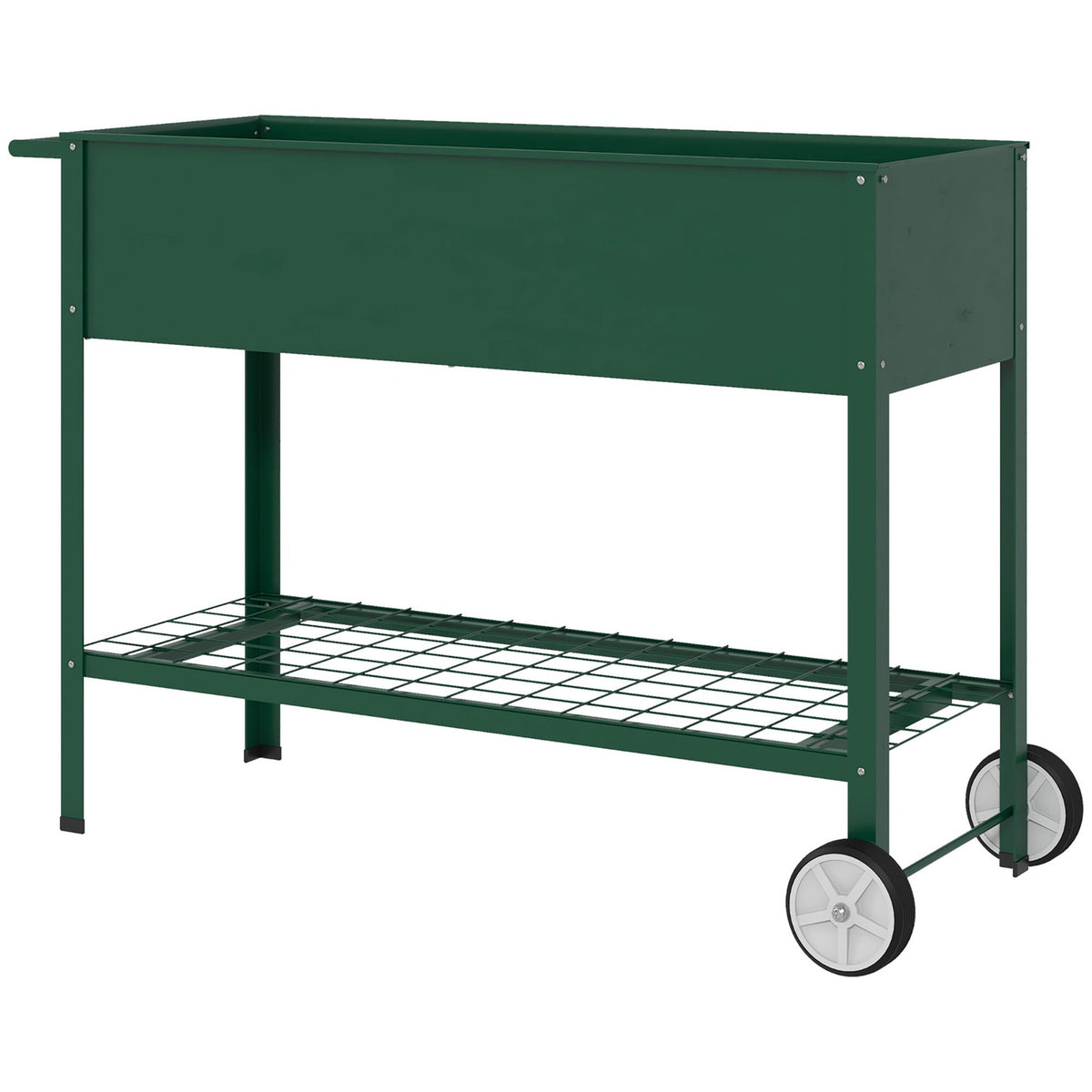Raised bed with wheels, shelf, herb bed, plant bed, metal for garden, balcony, green, 109 x 44 x 80 cm