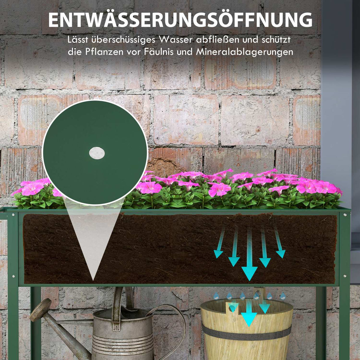 Raised bed with wheels, shelf, herb bed, plant bed, metal for garden, balcony, green, 109 x 44 x 80 cm