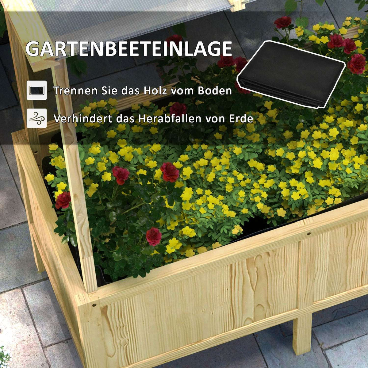 Raised bed wooden cold frame with lid 110x60x152cm plant box with non-woven fabric for garden balcony nature