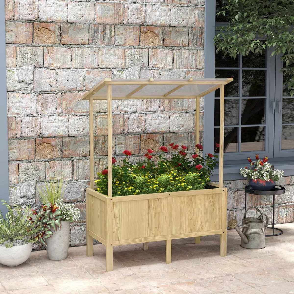 Raised bed wooden cold frame with lid 110x60x152cm plant box with non-woven fabric for garden balcony nature