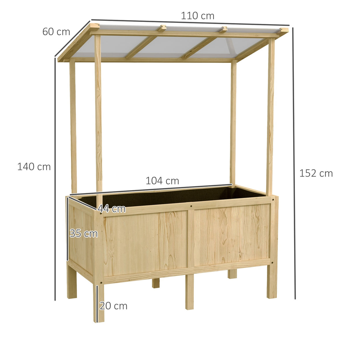 Raised bed wooden cold frame with lid 110x60x152cm plant box with non-woven fabric for garden balcony nature