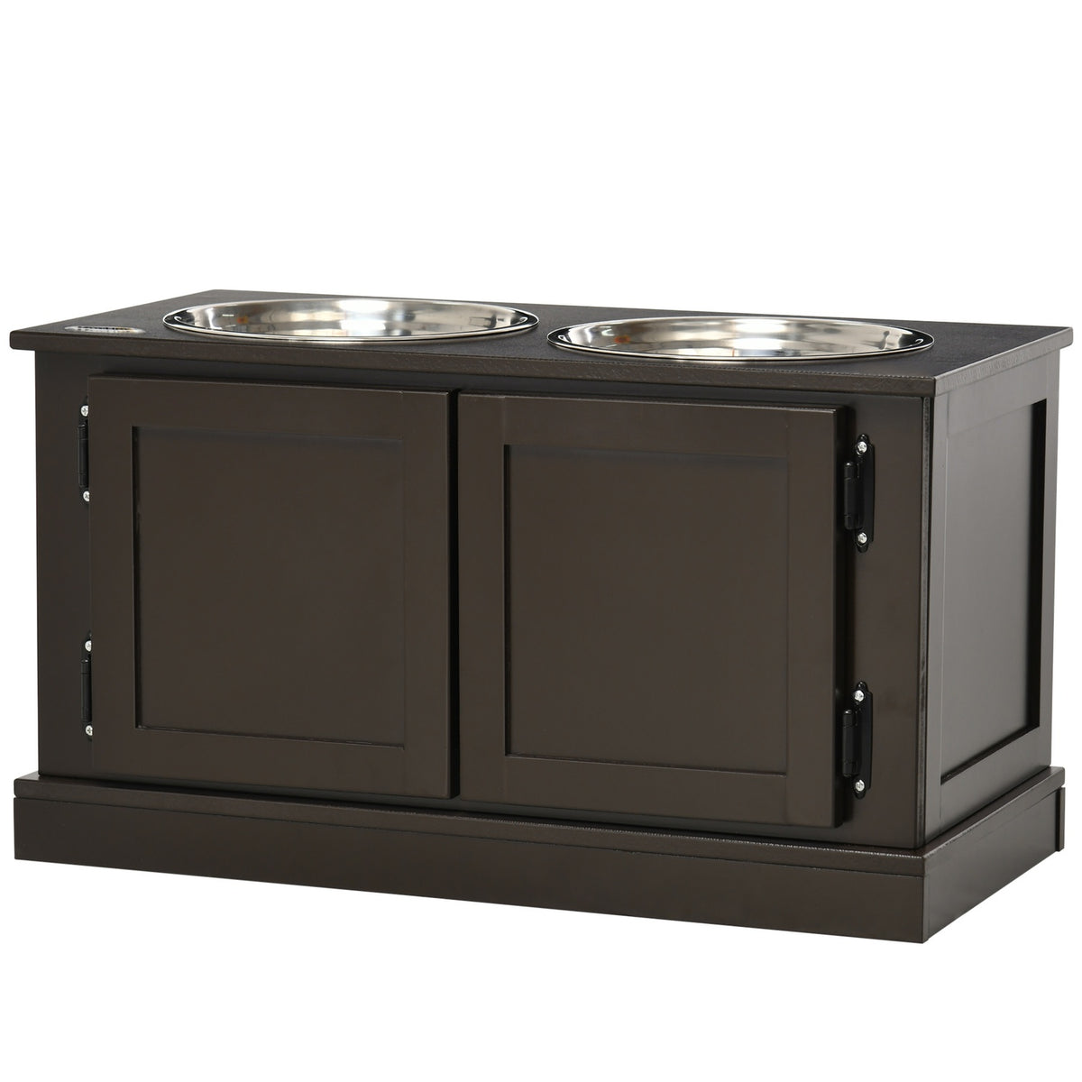 Raised dog bowls with storage space, 2 bowls, for large dogs, water bowl, food bowl, dog bowl stand, 60 cm x 30 cm x 34 cm, coffee