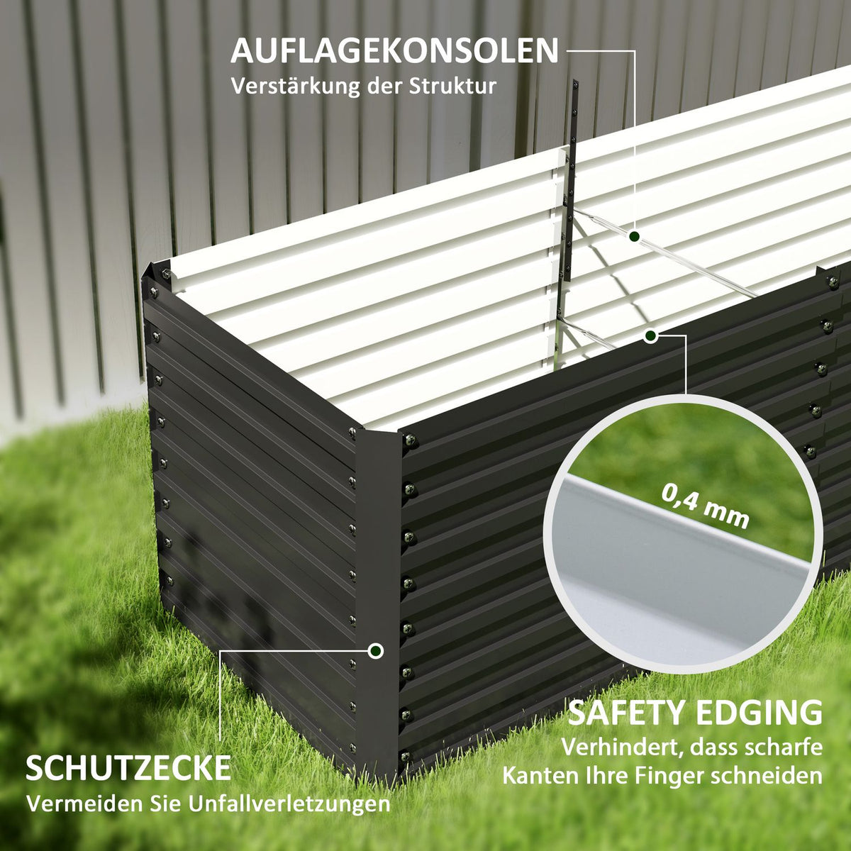 Raised flower bed, weather-resistant, plant bed, cold frame, garden bed, plant pot, plant box made of galvanized steel, flower box for terrace and garden, 240 x 60 x 60 cm
