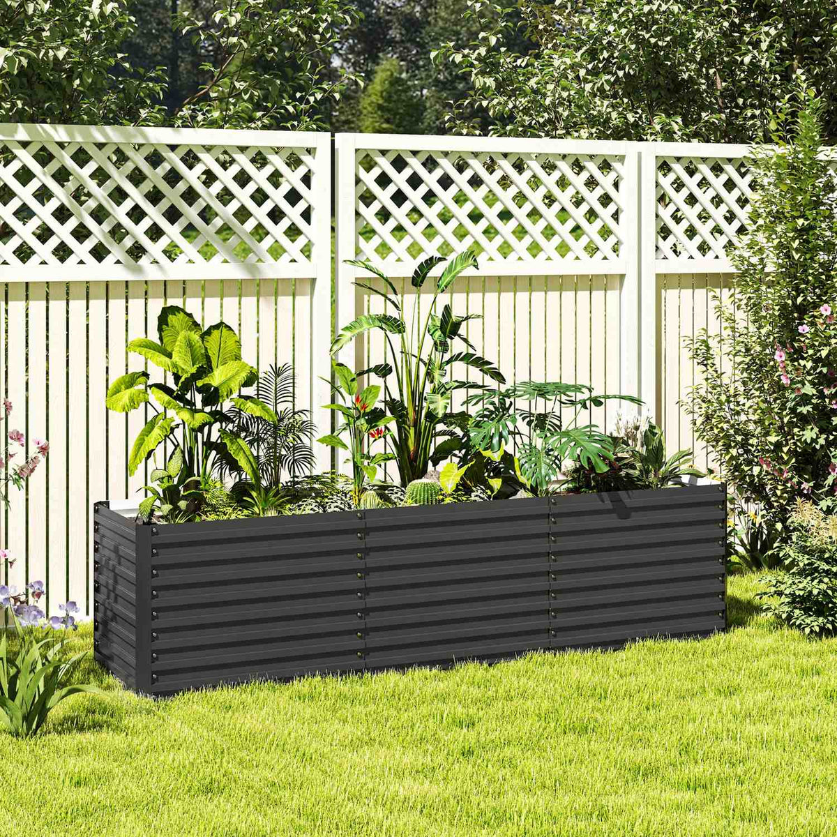 Raised flower bed, weather-resistant, plant bed, cold frame, garden bed, plant pot, plant box made of galvanized steel, flower box for terrace and garden, 240 x 60 x 60 cm