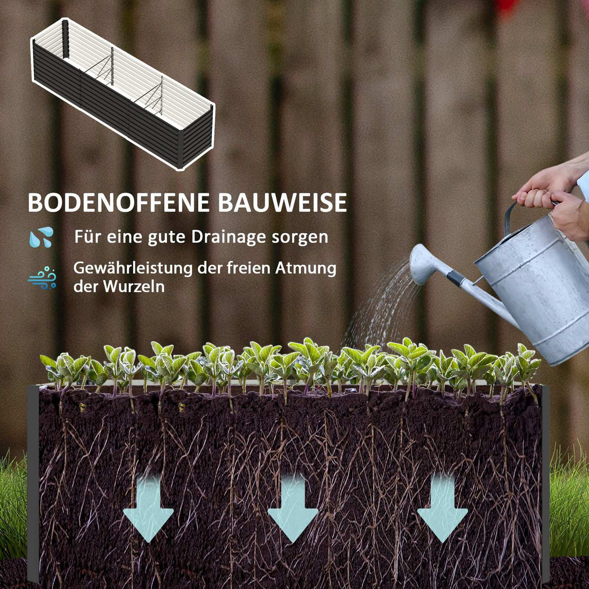 Raised flower bed, weather-resistant, plant bed, cold frame, garden bed, plant pot, plant box made of galvanized steel, flower box for terrace and garden, 240 x 60 x 60 cm