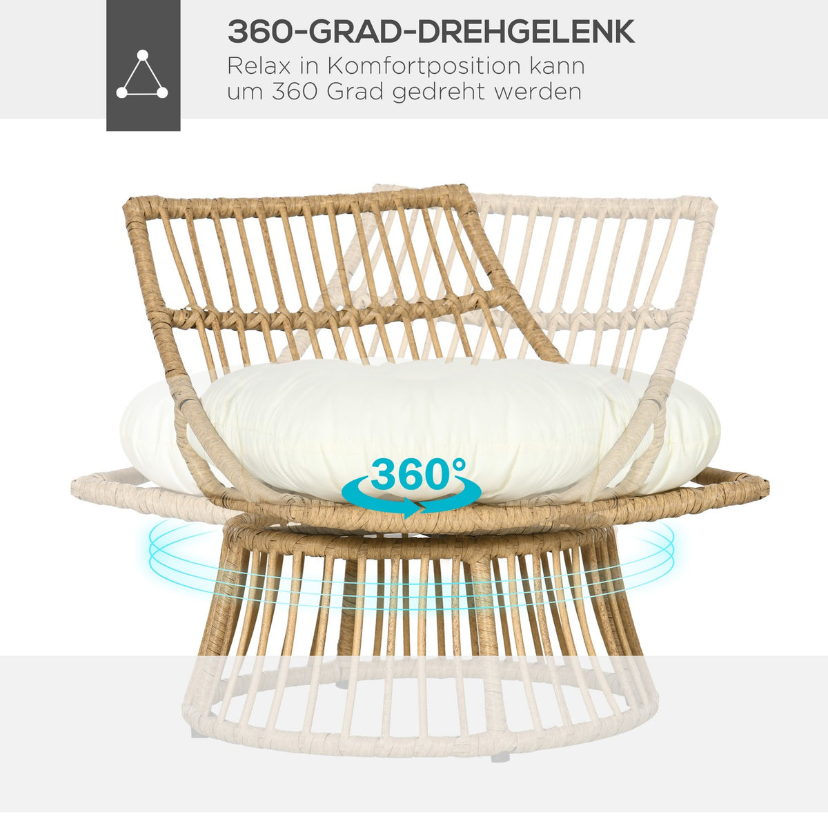 Rat Swivel Chair, Wicker Chair, Garden Chair With Upholstered Cushion, Adjustable Footrest, Aluminum, Polyester, Natural + Cream, 65 X 70 X 66 Cm