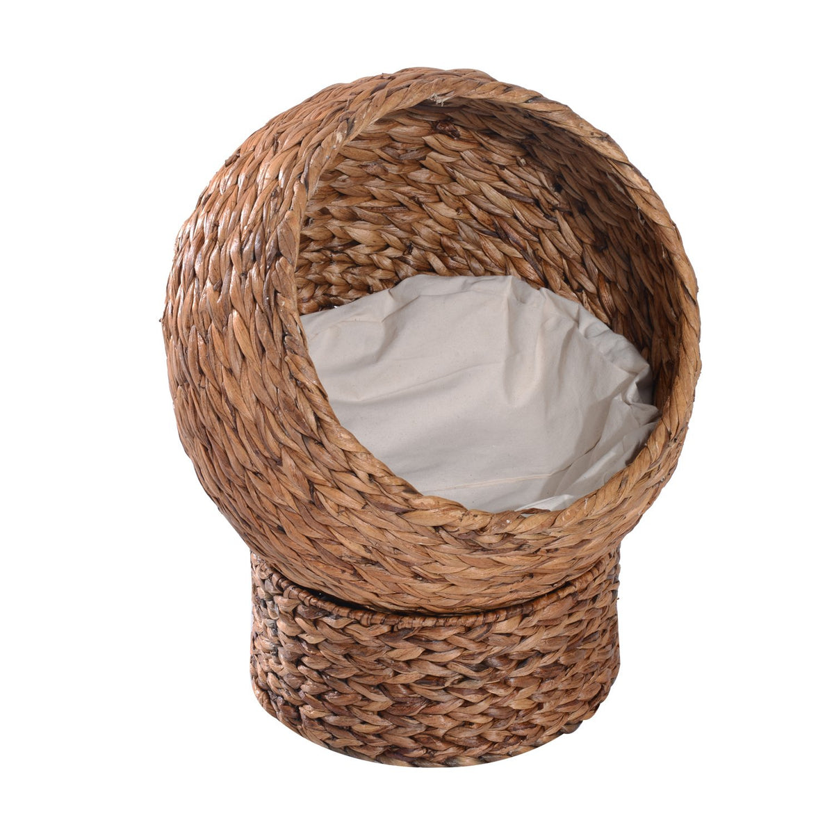 Rattan Cat Basket Comfortable Cat Bed With Cushion, Water Hyacinth Pet Bed, Light Brown, 42X33X52Cm