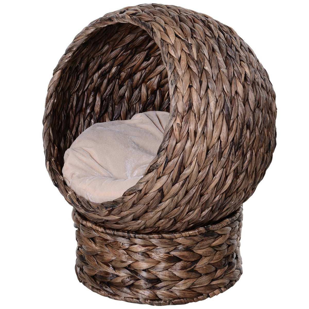 Rattan Cat Basket Cozy Cat Cave Made Of Water Hyacinth, Dark Brown, Ideal For Living Room, 50X42X60Cm