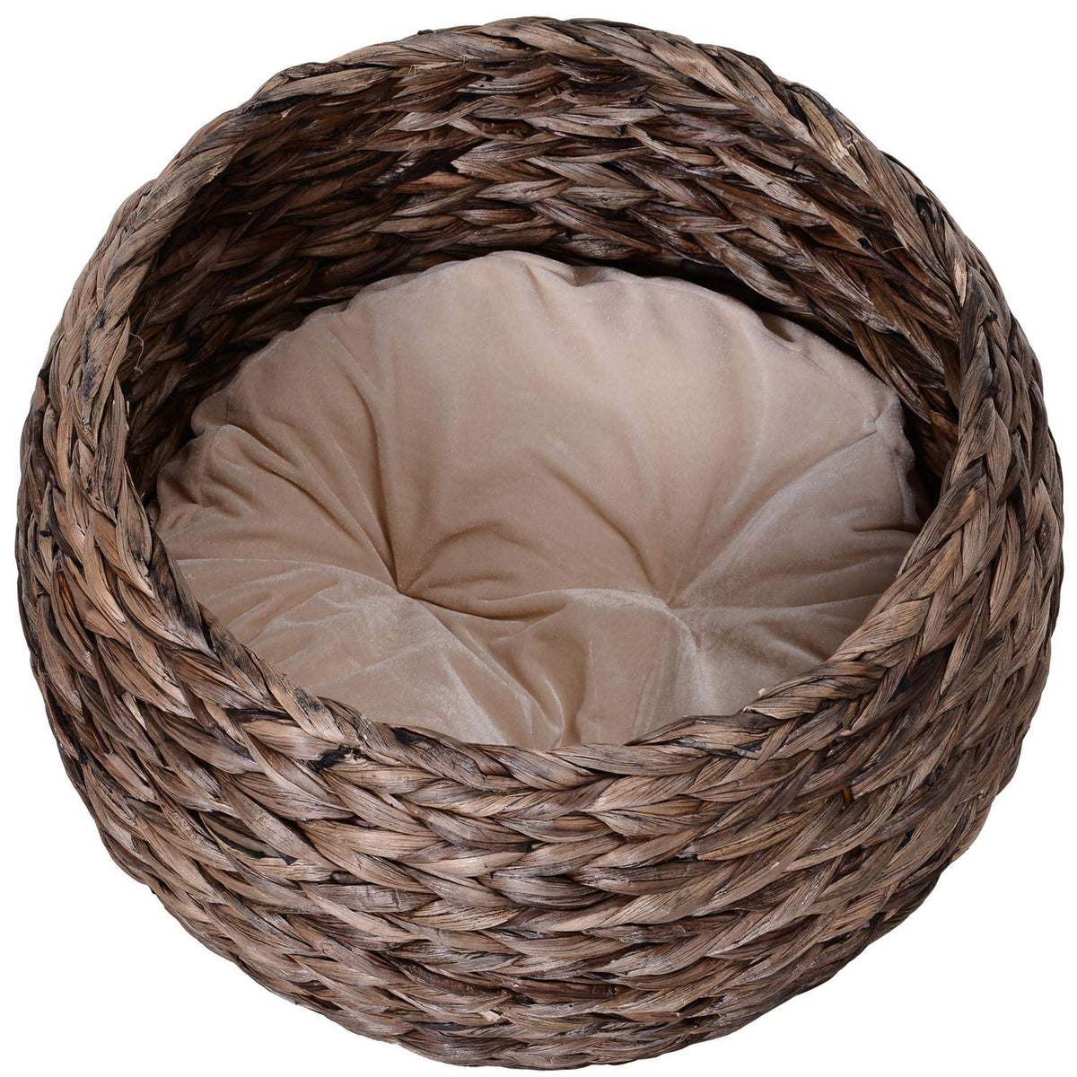 Rattan Cat Basket Cozy Cat Cave Made Of Water Hyacinth, Dark Brown, Ideal For Living Room, 50X42X60Cm