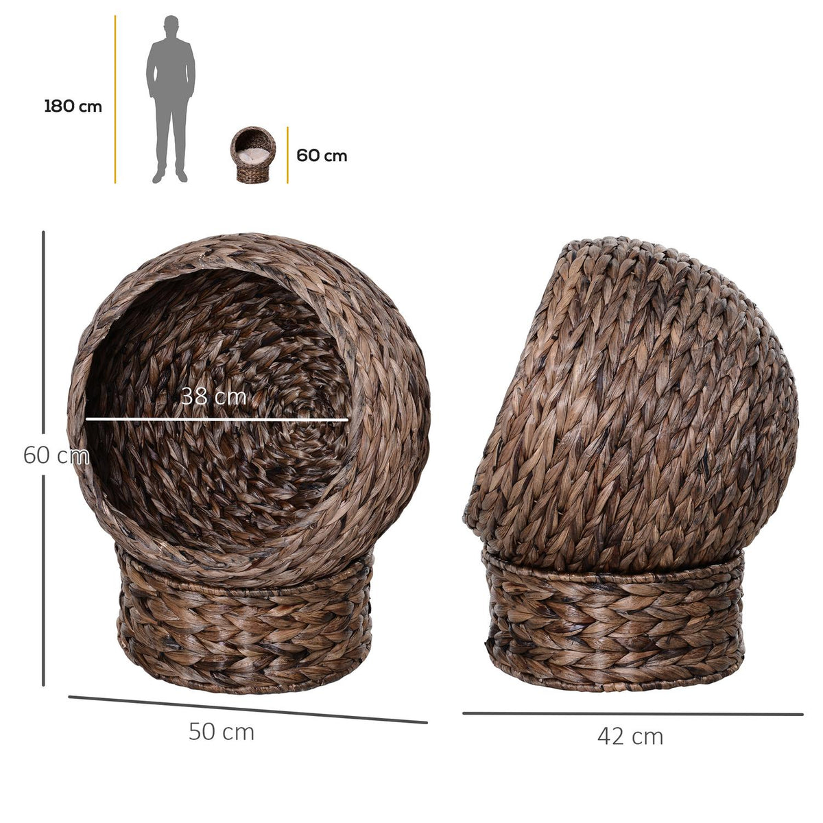 Rattan Cat Basket Cozy Cat Cave Made Of Water Hyacinth, Dark Brown, Ideal For Living Room, 50X42X60Cm
