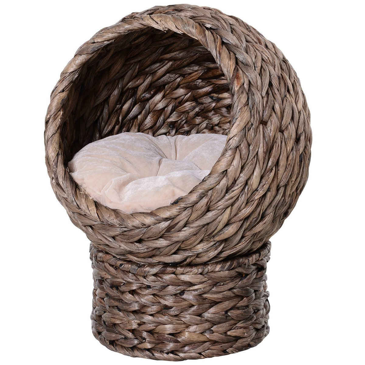 Rattan Cat Basket Cozy Cat Cave With Cushion, Pet Bed Made Of Water Hyacinth, Dark Brown, 42X33X52Cm