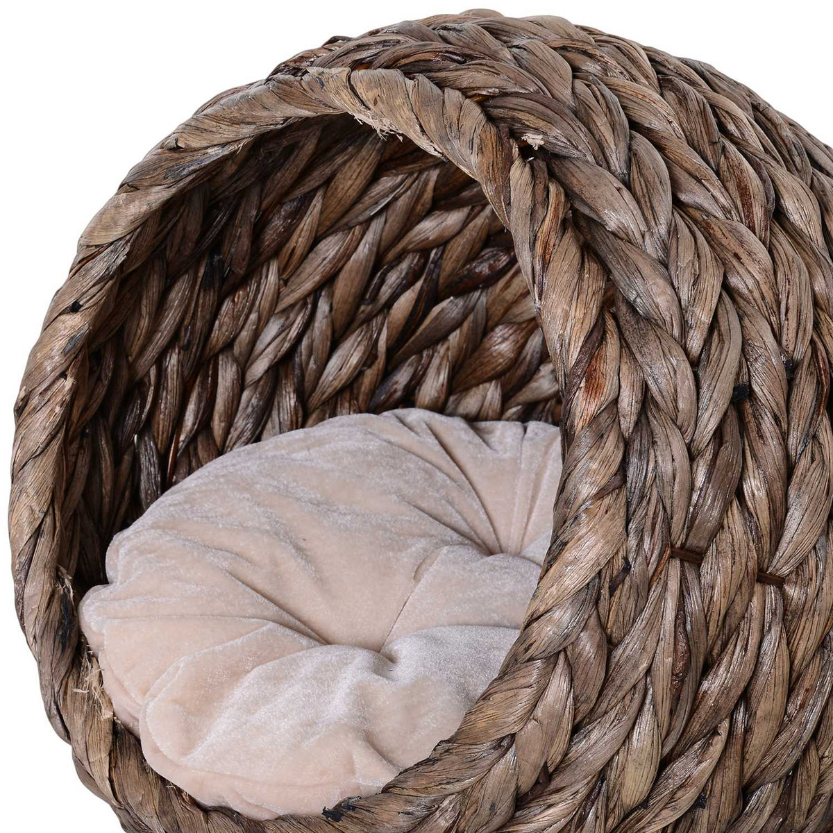 Rattan Cat Basket Cozy Cat Cave With Cushion, Pet Bed Made Of Water Hyacinth, Dark Brown, 42X33X52Cm
