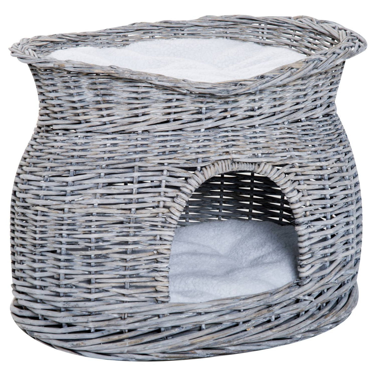 Rattan Cat Basket Elegant Cat Hut With Cushion And Canopy Pet Bed Made Of Water Hyacinth Gray For Living Room