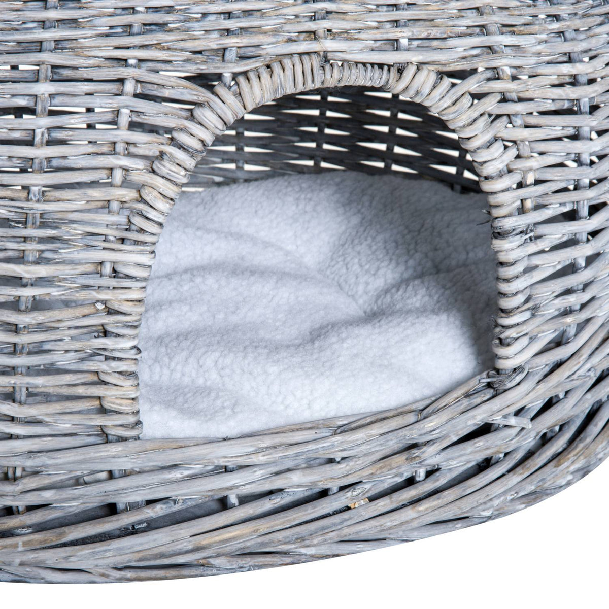Rattan Cat Basket Elegant Cat Hut With Cushion And Canopy Pet Bed Made Of Water Hyacinth Gray For Living Room