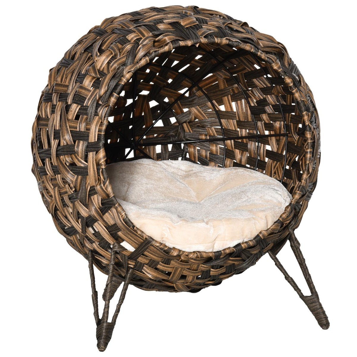 Rattan Cat Bed Cushion Raised Feet Cat Sleeping Place Brown Ø52X58Cm
