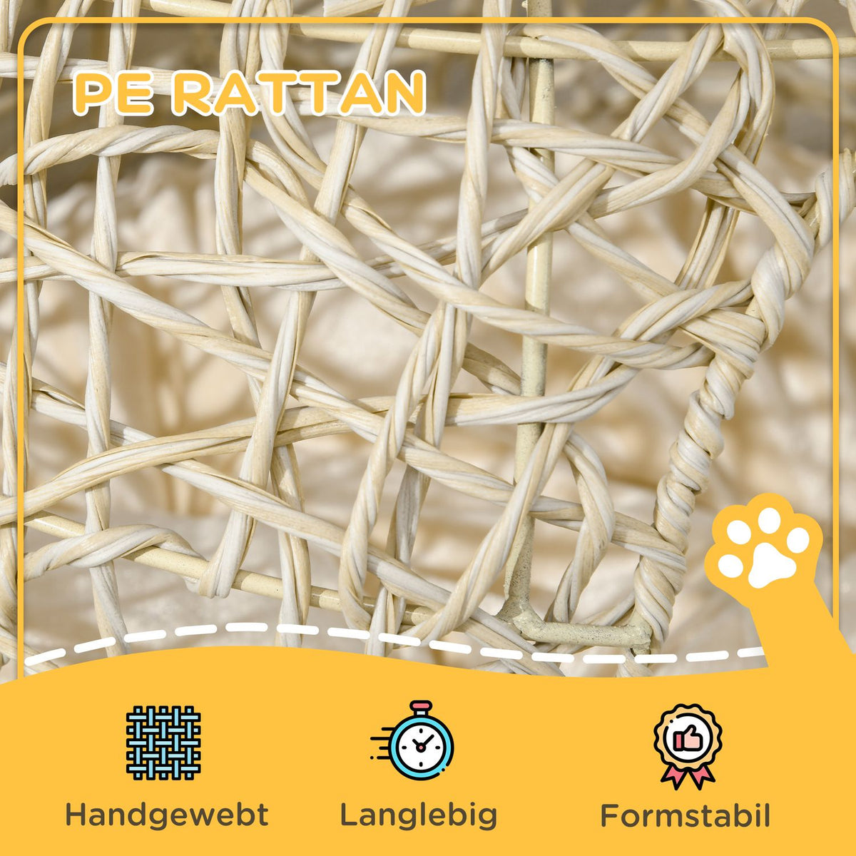 Rattan Cat Cave 2 Tier Cat House With Cushions, Cat Basket For Living Room, Bedroom, Beige, 42X42X40Cm