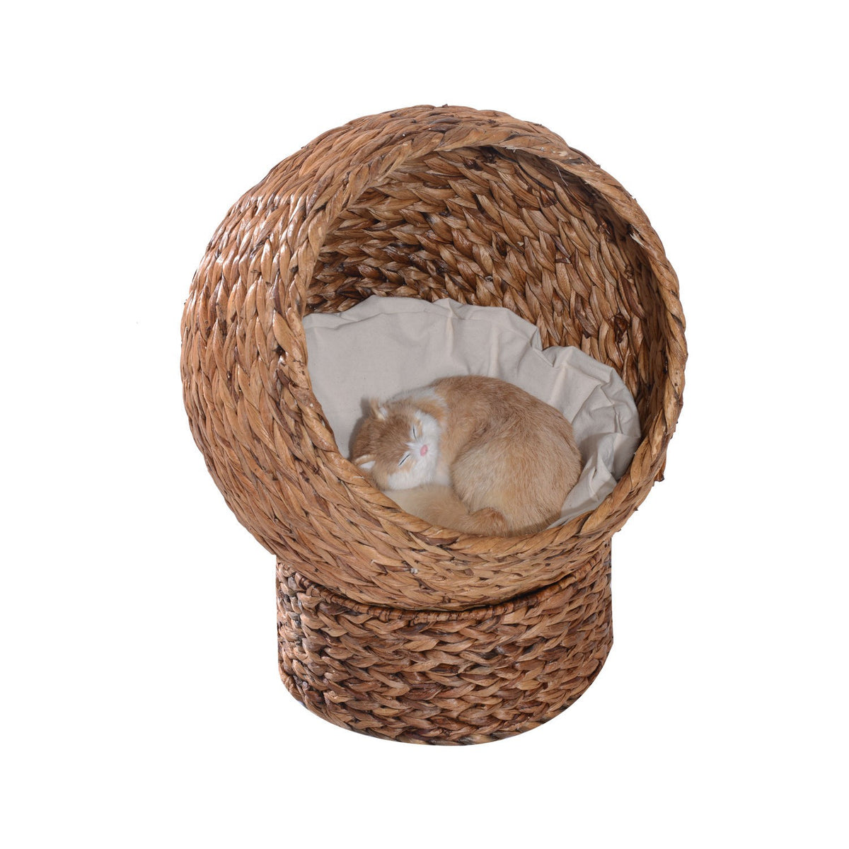 Rattan Cat Cave Cat Bed With Cushion, Water Hyacinth Pet Bed, Light Brown, 50X42X60Cm