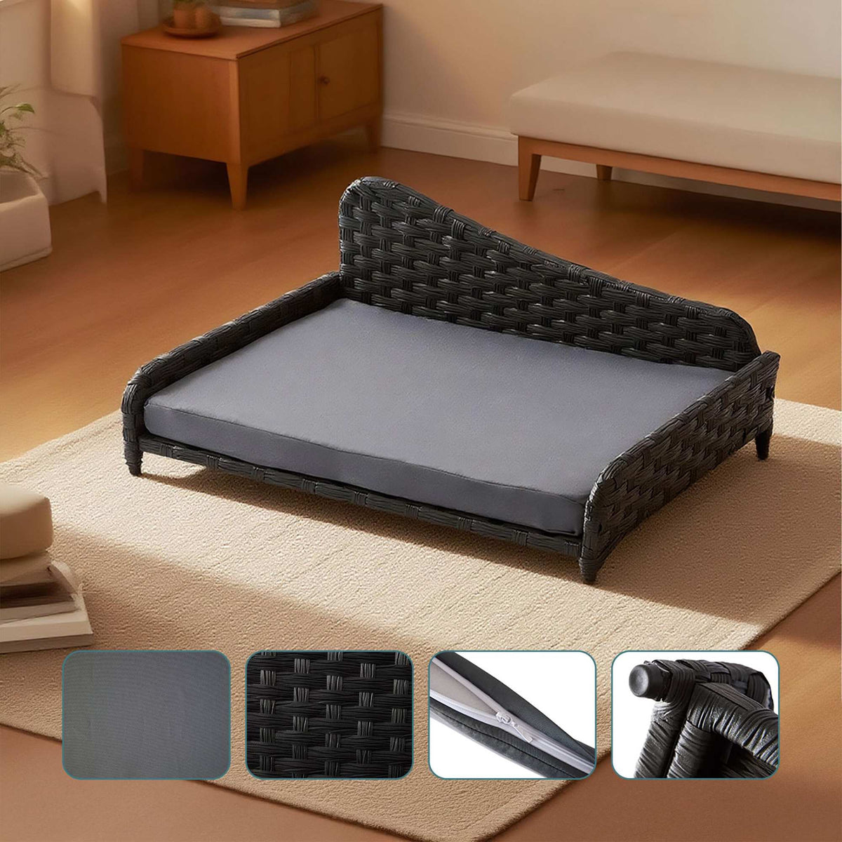 Rattan Dog Bed with Cushion – Indoor/Outdoor Use