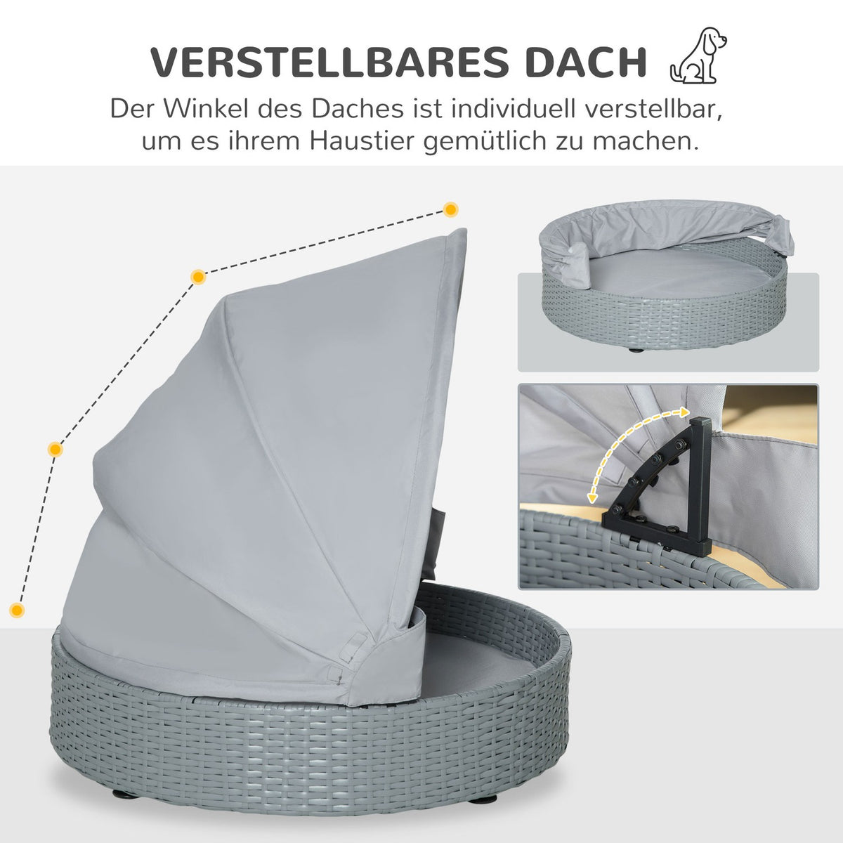 Rattan Dog House With Cushion, Pet Bed, Outdoor, Gray, 76X76X60Cm