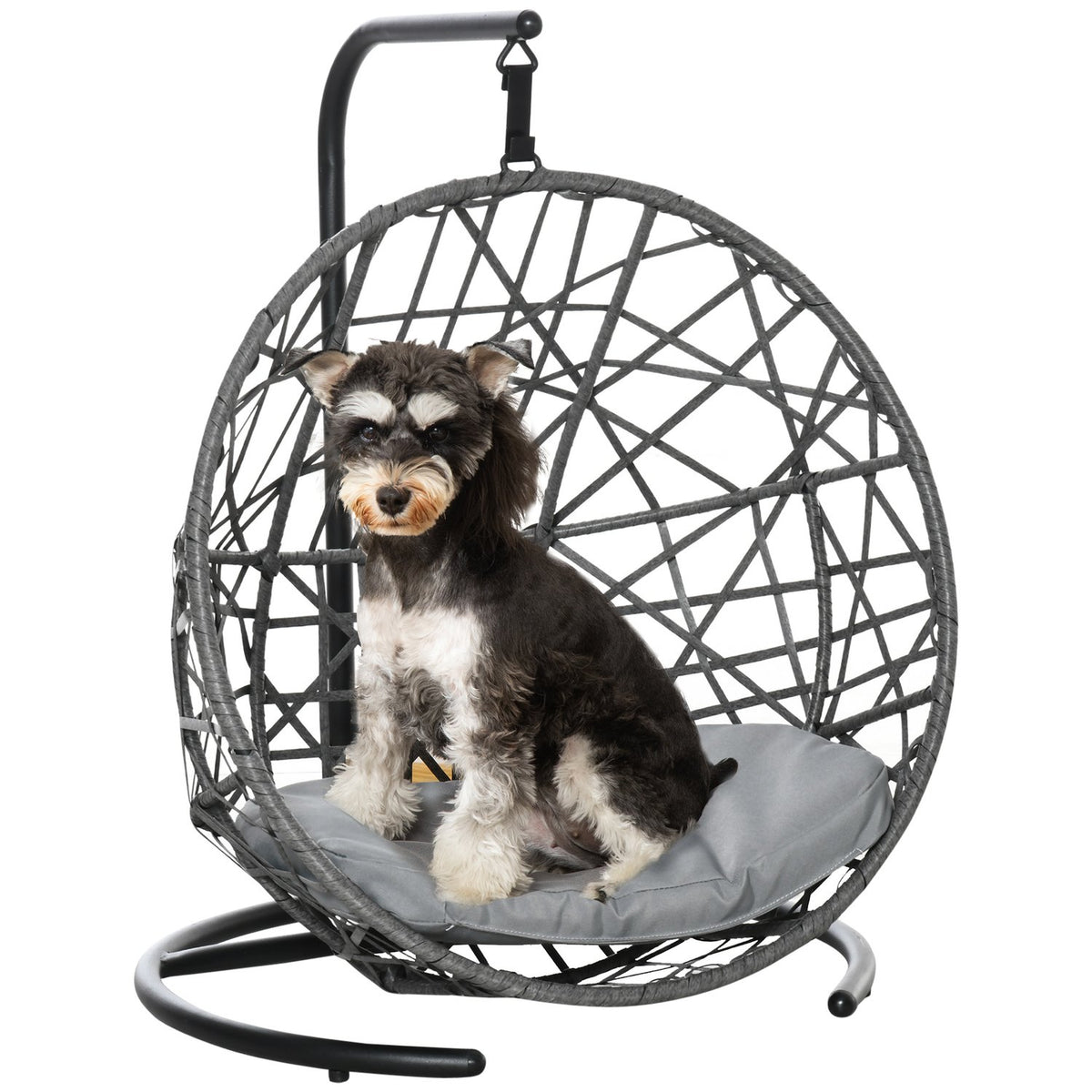 Rattan Dog Kennel With Cushion, Pet Bed, Cat House, Hanging Chair, Outdoor, Grey+Black