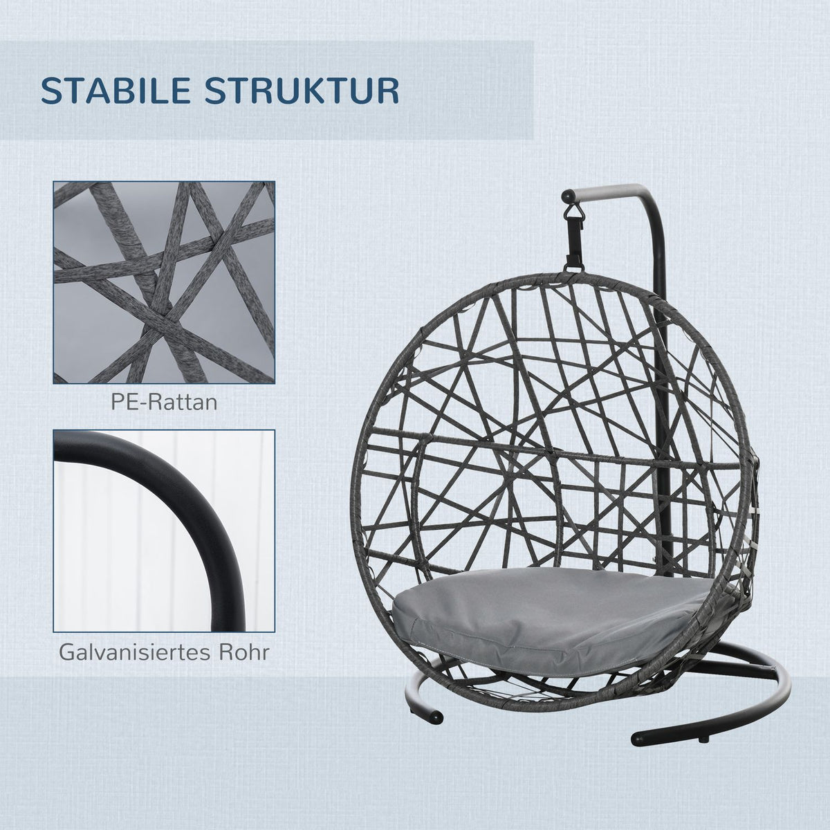 Rattan Dog Kennel With Cushion, Pet Bed, Cat House, Hanging Chair, Outdoor, Grey+Black