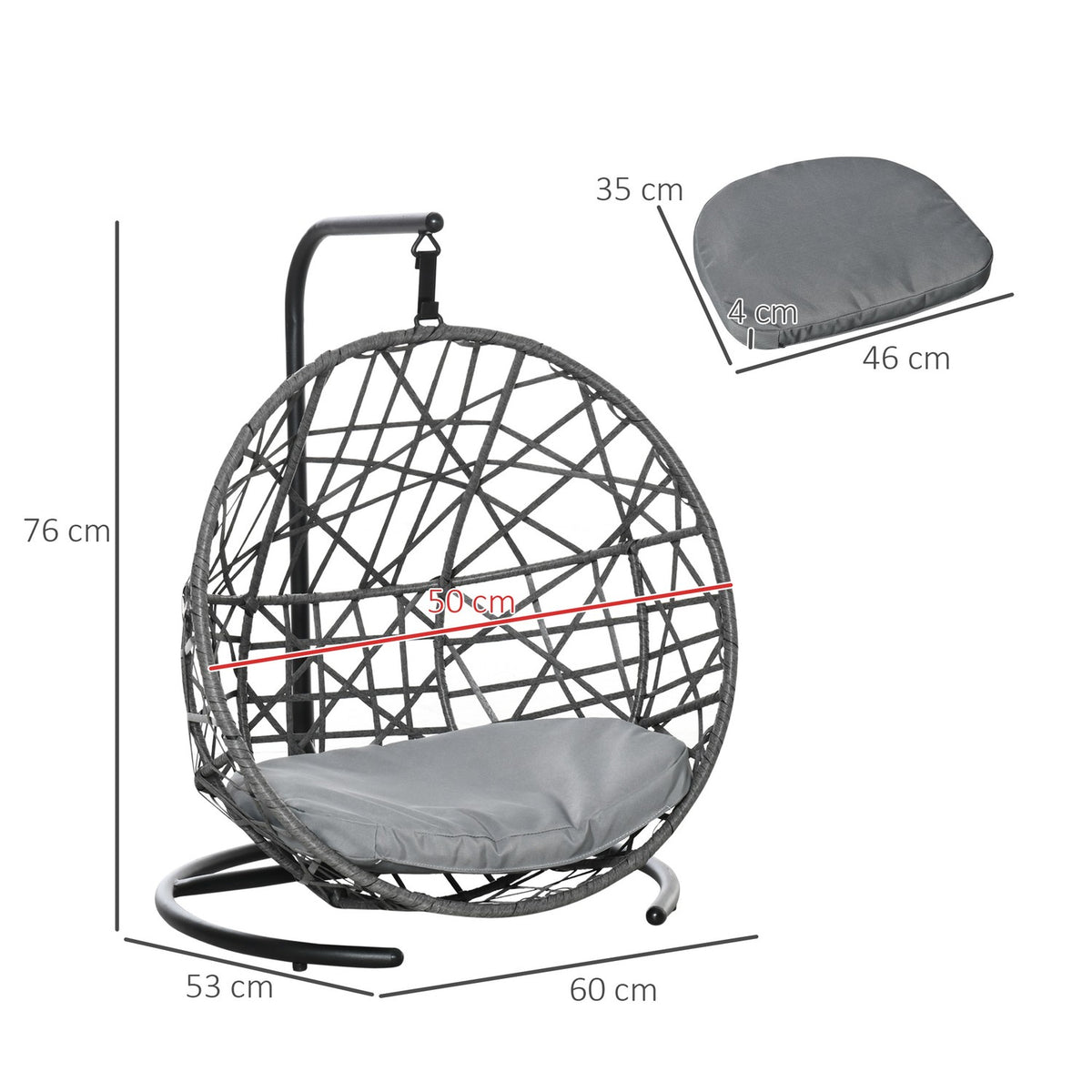 Rattan Dog Kennel With Cushion, Pet Bed, Cat House, Hanging Chair, Outdoor, Grey+Black