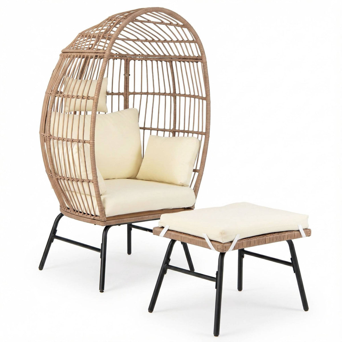 Rattan Egg Chair with Ottoman, Cushions for Indoor/Outdoor