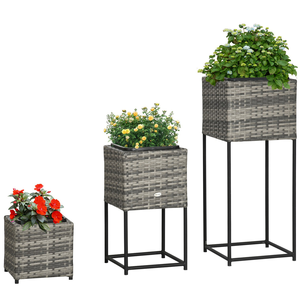 Rattan Flower Box With Stand Drainage Hole Plastic Gray