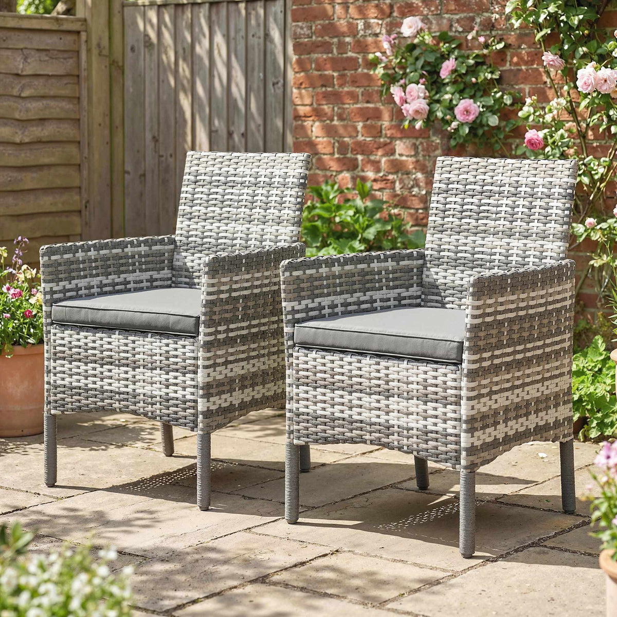 Rattan Garden Chairs Set, Grey, Cushioned, Weather-Resistant